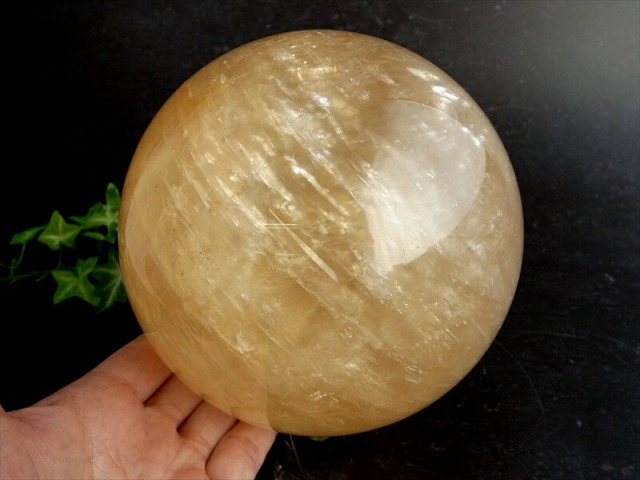 別格 特大 虹入り ゴールデン カルサイト 丸玉 台座付 直径140mm 重さ4466g 繁栄と成功の象徴 丸玉置物 一点もの メキシコ産 パワーストーン 天然石