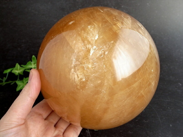 特大 ディープゴールデン カルサイト 丸玉 台座付 直径約145mm 重さ5046g 繁栄と成功の象徴 丸玉置物 一点もの メキシコ産 パワーストーン 天然石 ss-20