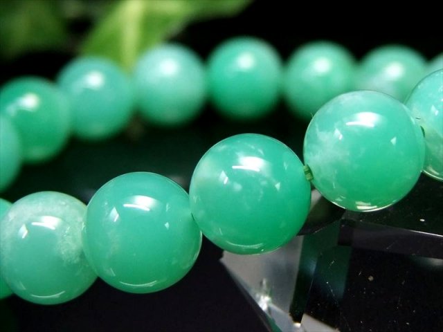 ぷるんと美発色 3A クリソプレーズ ブレスレット 9.5mm-10mm×20珠 隠れた才能を引き出す石 艶やかアップルグリーンの希少石 1点もの オーストラリア産