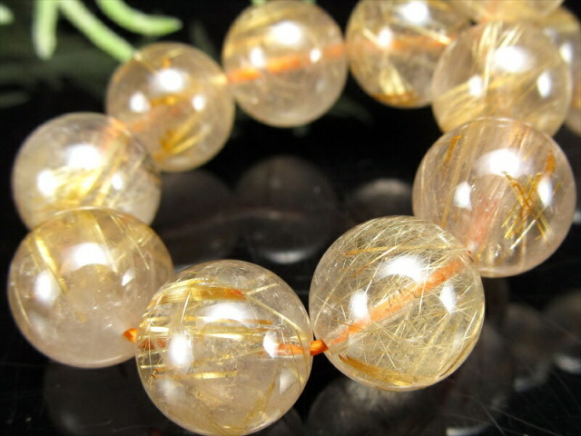 3A ゴールドルチルクォーツ ブレスレット 10.5mm-11mm×19珠 タイチン針有り ゴールドカラー くっきりルチル ブラジル産 パワーストーン 天然石