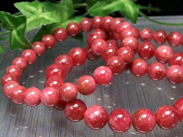 ロードナイト 薔薇輝石 ブレスレット 7.5mm-8mm×24珠前後 鮮やかピンク