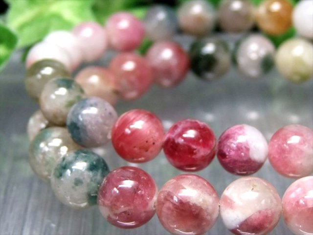 鮮やかMIXカラー シリカ共生タイプ MIXトルマリン シリカ ブレスレット 約9mm-9.5mm×21珠前後 心に活力と勇気を与える石 ブラジル産 パワーストーン 天然石