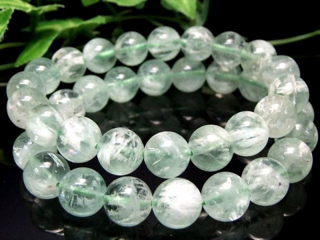 グリーンフェザーフローライト 蛍石 ブレスレット 約9.5mm-10mm×19珠