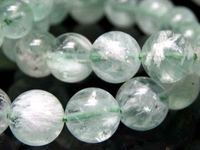 グリーンフェザーフローライト 蛍石 ブレスレット 約9.5mm-10mm×19珠