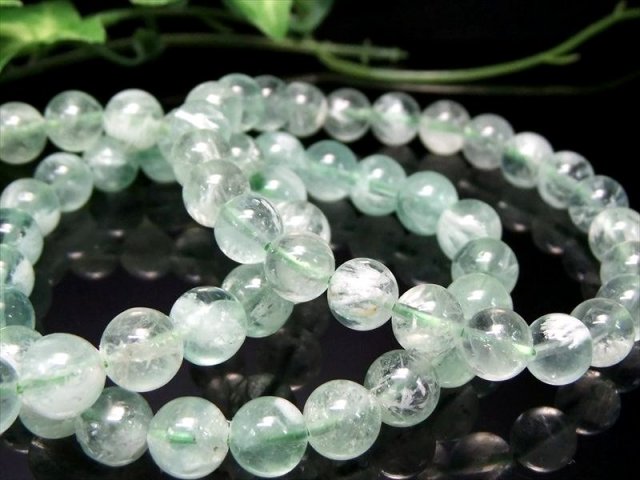 グリーンフェザーフローライト 蛍石 ブレスレット 約9.5mm-10mm×19珠