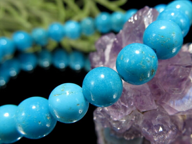 希少品 閉山のスリーピングビューティー鉱山産 5A スリーピングビューティーターコイズ ブレスレット 6.5mm-7mm×29珠 美しい鮮やかな空青色 12月の誕生石