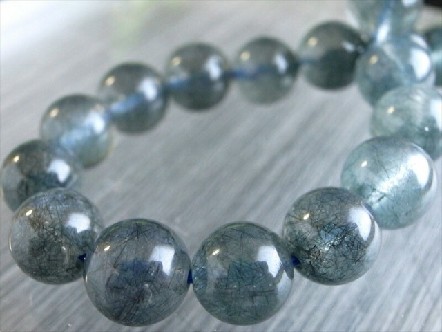 5A ブルールチル インディゴライト サゲニティック クォーツブレスレット 7.5mm-8mm×25珠 希少 ストレス鎮静ルチル 濃密藍針水晶 厳選1点物 ブラジル産