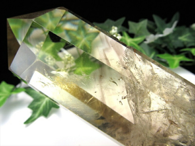 大きめサイズ 雷神ファントム シトリン 六角柱 ポイント 専用木製台座付 高さ163mm 重さ361g 超透明 一点もの 黄水晶 ブラジル産 パワーストーン 天然石