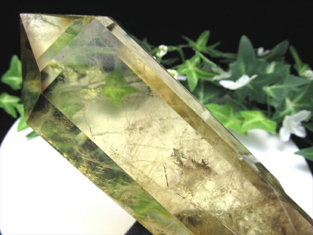 ラダー入り 大きめサイズ 雷神ファントム シトリン 六角柱 ポイント 専用木製台座付 高さ169mm 重さ489g 超透明 一点もの 黄水晶 ブラジル産 パワーストーン