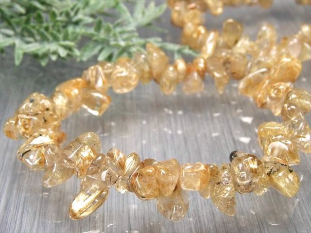 タイチン針多め ゴールドルチル さざれ ブレスレット 石サイズ約7mm-21mm タイチン針有り ゴールドカラー 金運の代表石 ブラジル産 パワーストーン 天然石