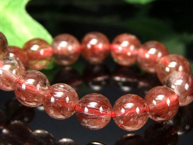 3A+ レッドルチルクォーツ ブレスレット 7mm-7.5mm×25珠 透明赤針 たっぷり繊細ルチル 信頼関係を築く石 パワーストーン 一点もの ブラジル産