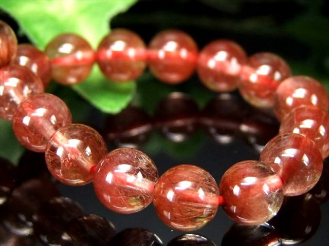 3A+ レッドルチルクォーツ ブレスレット 7mm-7.5mm×25珠 透明赤針