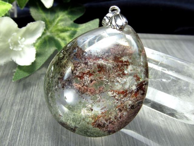 5A 龍神ガーデンクォーツ ドロップ型 ペンダントトップ 縦約35mm 重さ約20.2g クリア水晶に映える庭園 健康・長寿と繁栄をもたらす 庭園水晶 1点物 silver925