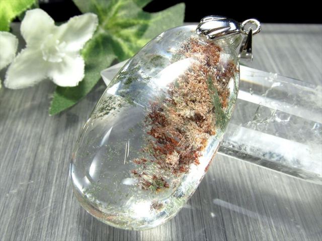 5A 龍神ガーデンクォーツ オーバル型 ペンダントトップ 縦約38mm 重さ約19.4g クリア水晶に映える庭園 健康・長寿と繁栄をもたらす 庭園水晶 1点物 silver925