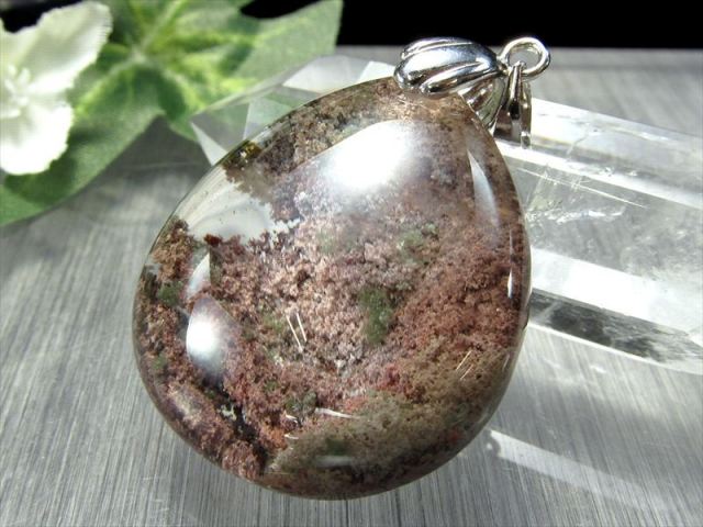 5A 龍神ガーデンクォーツ ドロップ型 ペンダントトップ 縦約31mm 重さ約16.2g クリア水晶に映える庭園 健康・長寿と繁栄をもたらす 庭園水晶 1点物 silver925