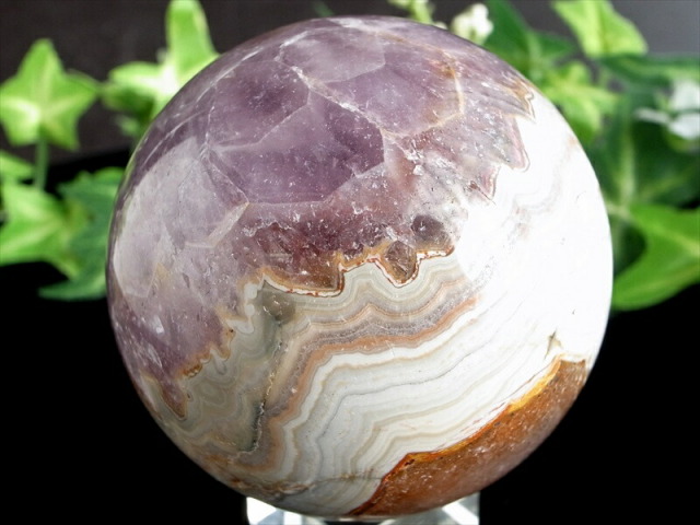 アメジストと瑪瑙共生 アメジスト・瑪瑙 共生 丸玉 置物 台座付 直径