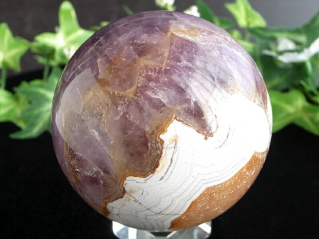 アメジストと瑪瑙共生 アメジスト・瑪瑙 共生 丸玉 置物 台座付 直径63mm 重さ286g 幸運や良縁を引き寄せる 癒しと愛情の石 1点物 ブラジル産 パワーストーン