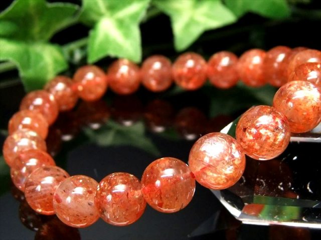 濃色オレンジ 3A+ サンストーン ブレスレット 8.5mm-9mm×22珠 太陽神の