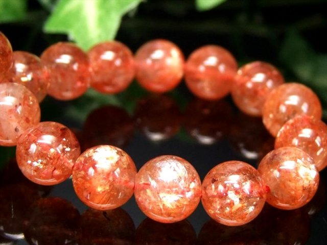 濃色オレンジ 3A+ サンストーン ブレスレット 8.5mm-9mm×22珠 太陽神の象徴 たっぷりインクルージョン 1点物 超透明 インド産 パワーストーン 天然石