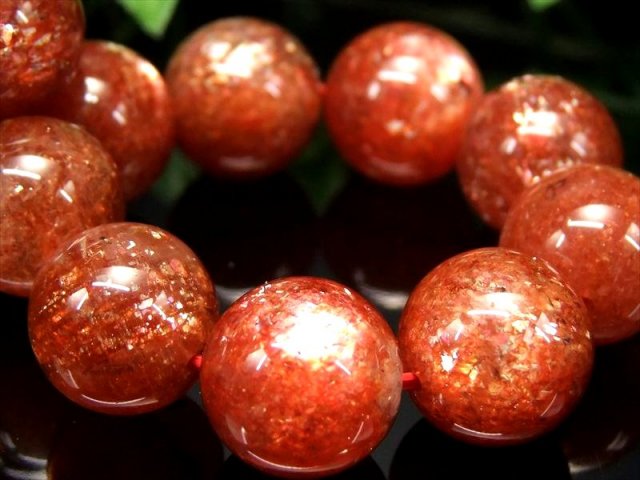 濃色オレンジ 3A+ サンストーン ブレスレット 12mm-12.5mm×17珠 太陽神の象徴 たっぷりインクルージョン 1点物 超透明 インド産 パワーストーン 天然石