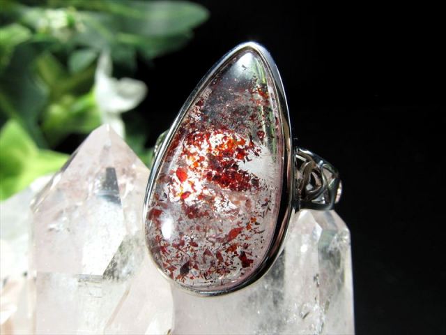 5A ストロベリークォーツ ファイアークォーツ リング ドロップ型 フリーサイズ 約14号-16号 石サイズ 23mm×12mm 指輪 きらきらレピドクロサイト 苺水晶