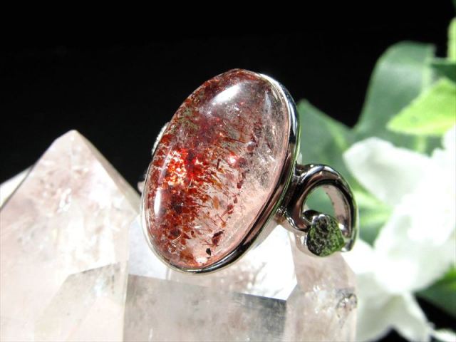 5A ストロベリークォーツ ファイアークォーツ リング オーバル型 フリーサイズ 約13号-15号 石サイズ 16mm×10mm 指輪 きらきらレピドクロサイト 苺水晶