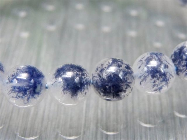 大当たり入荷 くっきり濃紺結晶 4A デュモルチェライト イン クォーツ ブレスレット 8mm-8.5mm×23珠 ロイヤルブルーガーデン クォーツ 一点もの ブラジル産