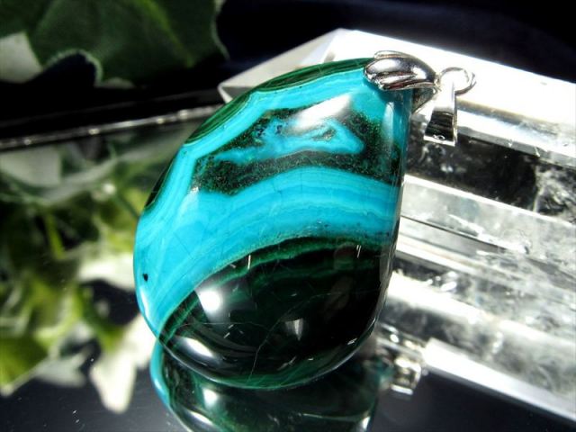 希少 天眼模様入り 天眼クリソコラマラカイト ぷっくりドロップ型 ペンダントトップ 石サイズ縦約31mm 重さ約11.2g 大人気の癒しの石 1点物 Silver925