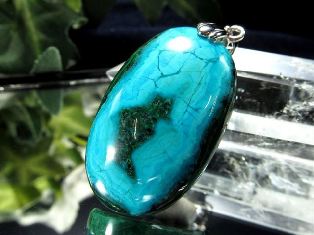 希少 天眼模様入り 天眼クリソコラマラカイト ぷっくりオーバル型 ペンダントトップ 石サイズ縦約31mm 重さ約10.3g 大人気の癒しの石 1点物 Silver925