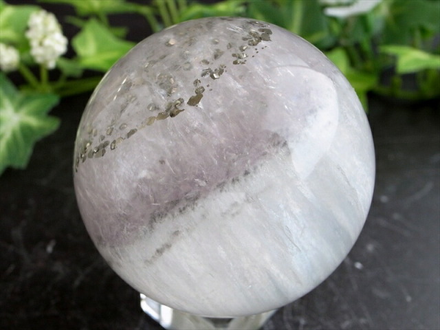 店頭展示中 激レア パイライトインフローライト 丸玉 台座付 直径約