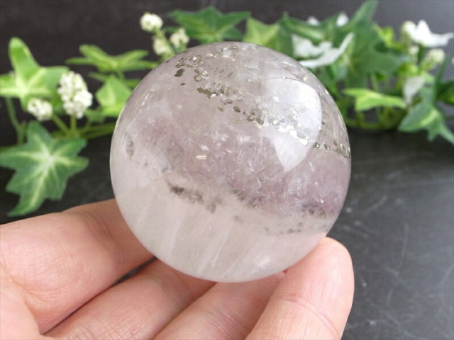 店頭展示中 激レア パイライトインフローライト 丸玉 台座付 直径約