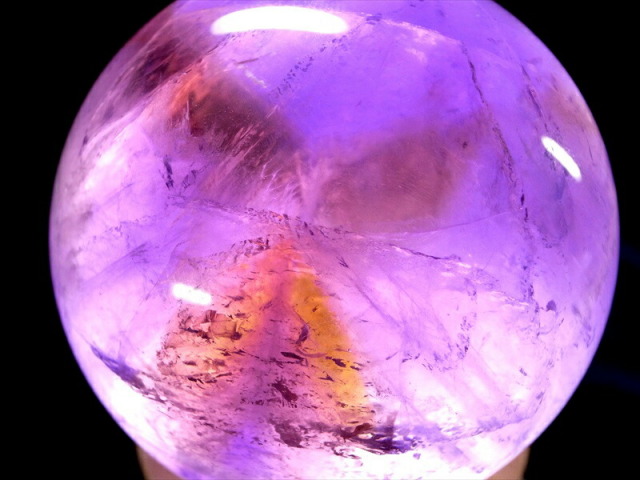 浮かび上がる天使の指紋 S級 トラピッチェ アメトリン 丸玉 台座付 直径59mm 重さ409g 透明 愛の守護石 癒しと安らぎの石 アメトリン 一点もの ウルグアイ産