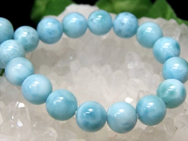 水面模様くっきり 3A+ ラリマー ブルーペクトライト ブレスレット 6.5mm-7mm×27珠 愛と平和の石 カリブ海の宝石 一点もの ドミニカ共和国産 パワーストーン