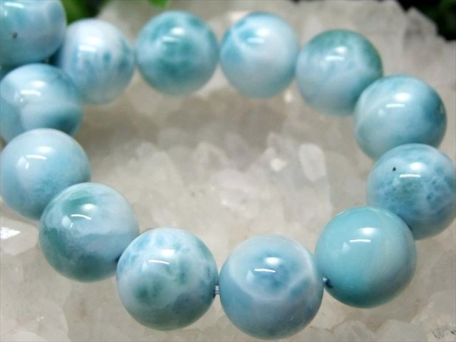 3A+ ラリマー ブルーペクトライト ブレスレット 10mm×20珠 絶妙なブルーグリーン&ホワイトカラー 愛と平和の石 カリブ海の宝石 一点もの ドミニカ共和国産