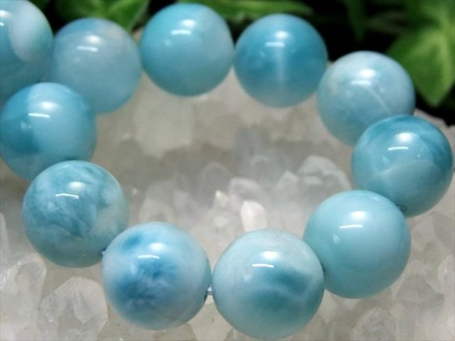 水面模様くっきり 美しいブルー 3A+ ラリマー ブレスレット 11mm×18珠 愛と平和の石 カリブ海の宝石・ブルーペクトライト 水面模様入りの珠 1点もの