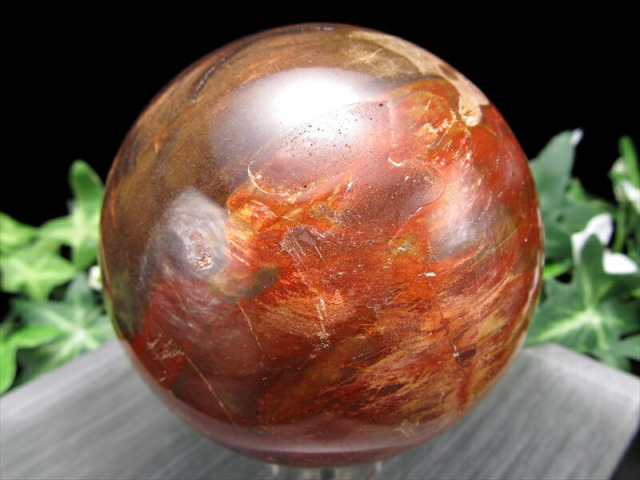 自然の神秘 珪化木 ペトリファイドウッド 丸玉 台座付 重さ599g 直径