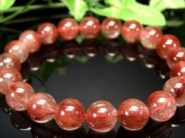 濃色レッドブラウンカラー 3A レッドルチルクォーツ ブレスレット 9mm
