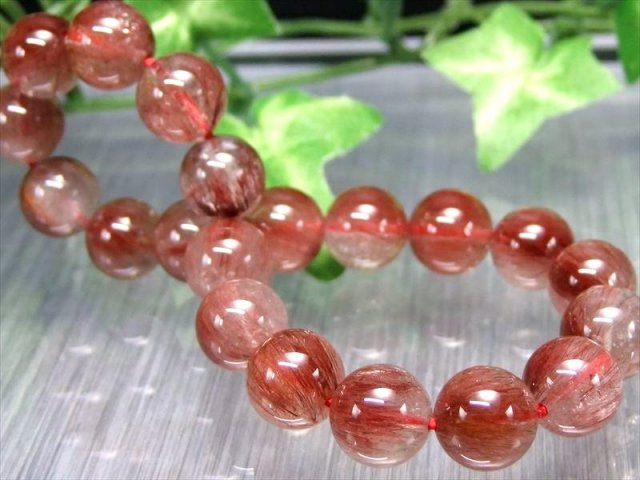 濃色レッドブラウンカラー 3A レッドルチルクォーツ ブレスレット 9mm