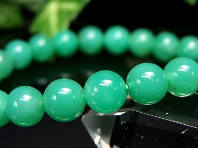 ぷるんと透明感 3A+ クリソプレーズ ブレスレット 7.5mm-8mm×25珠 隠れた才能を引き出す石 艶やかアップルグリーンの希少石 1点もの オーストラリア産