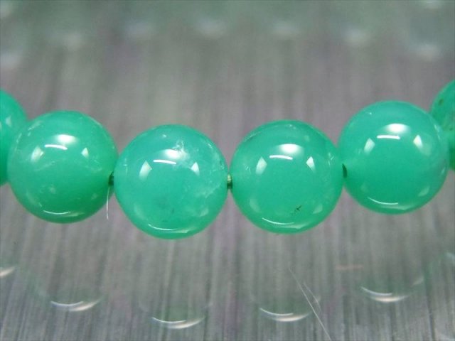 ぷるんと透明感 3A+ クリソプレーズ ブレスレット 7.5mm-8mm×25珠 隠れた才能を引き出す石 艶やかアップルグリーンの希少石 1点もの オーストラリア産