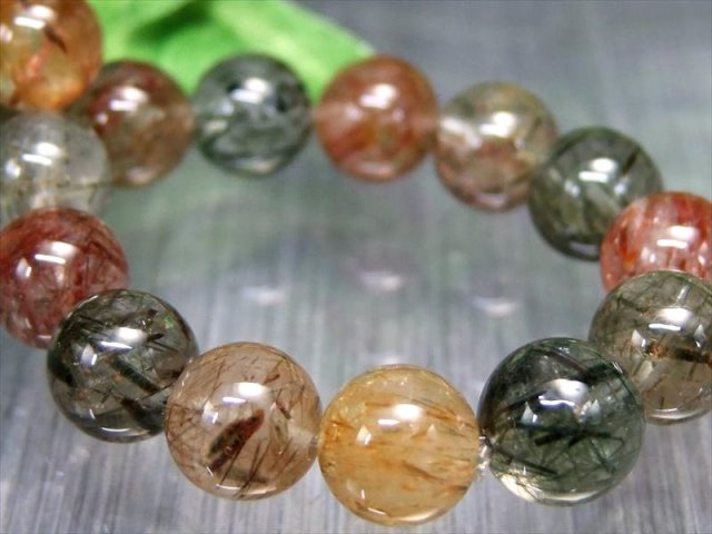 店頭展示中 3A MIXルチルクォーツ ブレスレット 約9mm×21珠 秋を閉じ込めた針の芸術品 高透明度×針バランス良好 財運・活力を呼ぶ守護石 一点もの