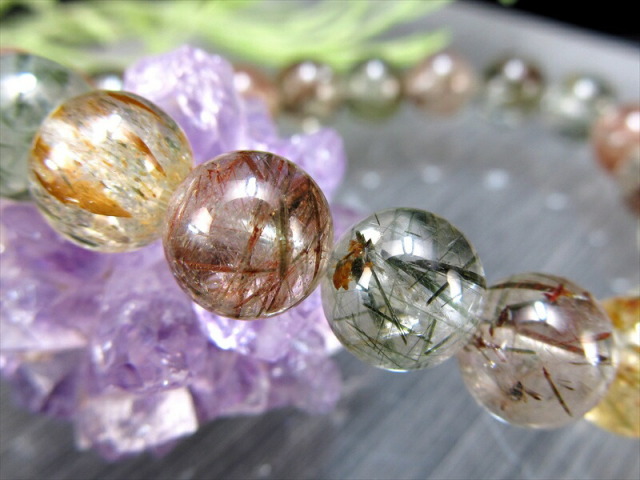 3A MIXルチルクォーツ ブレスレット 約9mm×21珠 秋を閉じ込めた針の