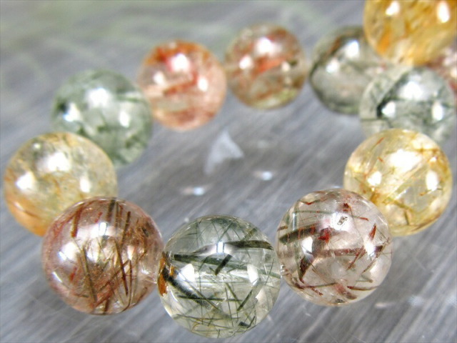 3A MIXルチルクォーツ ブレスレット 約9mm×21珠 秋を閉じ込めた針の