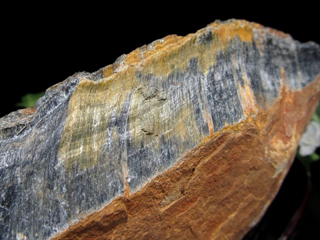 ツートンタイガーアイ 原石 置物 木製専用台座付 幅172mm 重さ773g くっきりシラー効果 ゴールド&ブルー バイカラー 力と財力の象徴 虎目石 一点もの