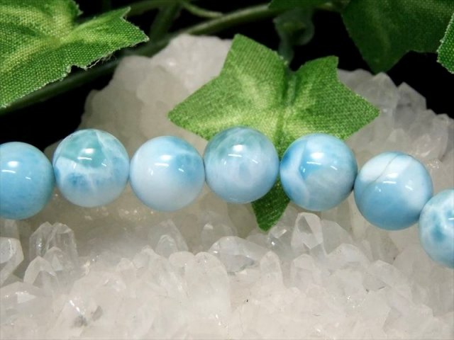 濃い青 大特価3A ラリマー ブレスレット 9.5mm × 21珠 曹灰針石 愛と