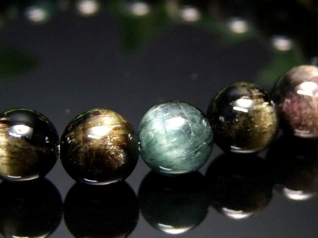 全珠キャッツアイ 4A+ キャッツアイ トルマリン ブレスレット 8mm-8.5mm×23珠 希少 激レア 透明キャッツアイヴェルデライト 電気石 ブラジル産