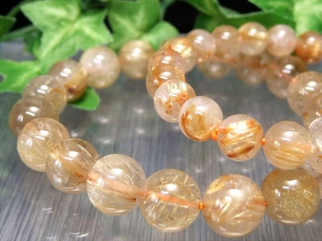 3A タイチン有り ゴールドルチルクォーツ ブレスレット 7mm-7.5mm×26珠前後 褐色ゴールドカラー くっきりルチル ブラジル産 パワーストーン 天然石