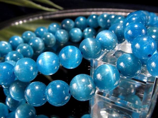 3A+ ブルーグリーンアパタイト ブレスレット 8.5mm-9mm×22珠前後 目を