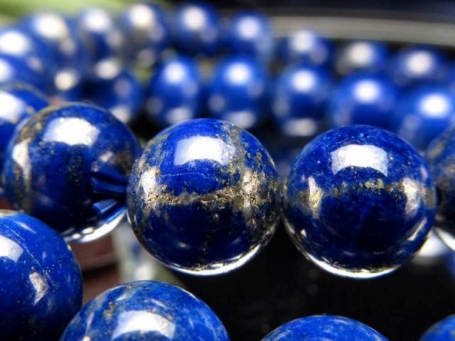 青と金の絶妙なコントラスト 3A+ ラピスラズリ ブレスレット 9.5mm-10mm×20珠前後 つやつや光沢 きらきらパイライト 知恵を授ける石 アフガニスタン産