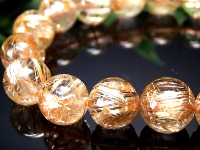 束針 5A ゴールドタイチンルチルクォーツ ブレスレット 約12mm-12.5mm